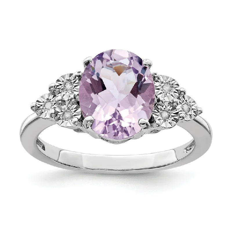 Trendy Wedding Ring Sets-Oval Pink Quartz & .03 Ctw Diamond Ring in Sterling Silver