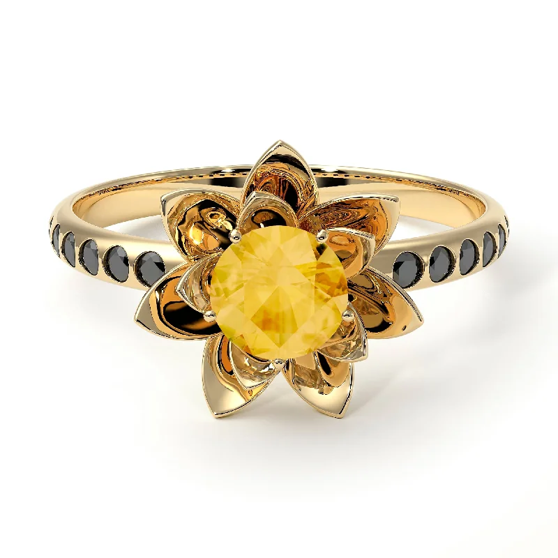 Sapphire Engagement Rings-Lotus Flower Citrine ring - Lotus no. 604