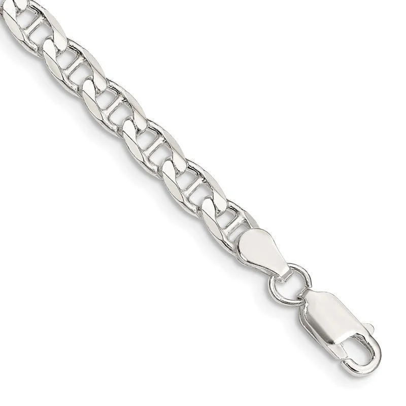 Custom Bracelet Sets-Sterling Silver 4.65mm Flat Cuban Anchor Chain Bracelet