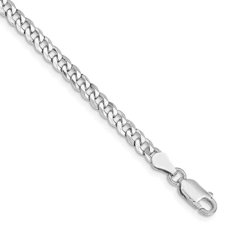 Simple Beaded Bracelets-Sterling Silver Rhodium-plated 4mm Beveled Curb Chain Bracelet