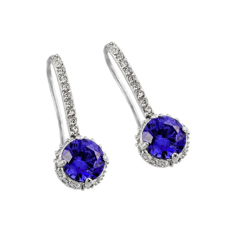 Luxury Gemstone Earrings-Silver 925 Rhodium Plated Round Purple CZ Hook Earrings - BGE00374