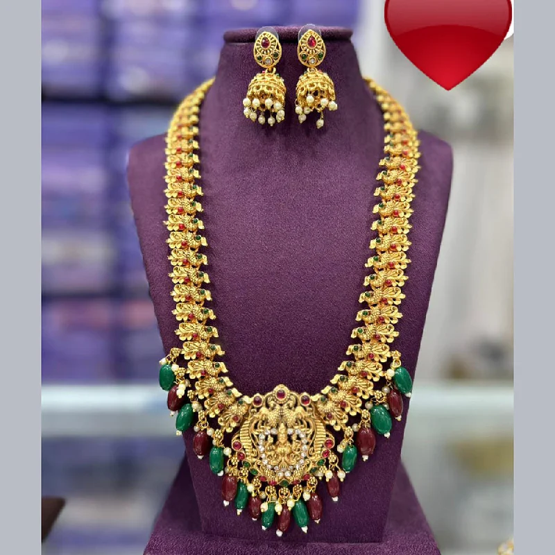 Trendy Chain Necklaces-Pooja Bangles Gold Plated Temple Long Necklace Set