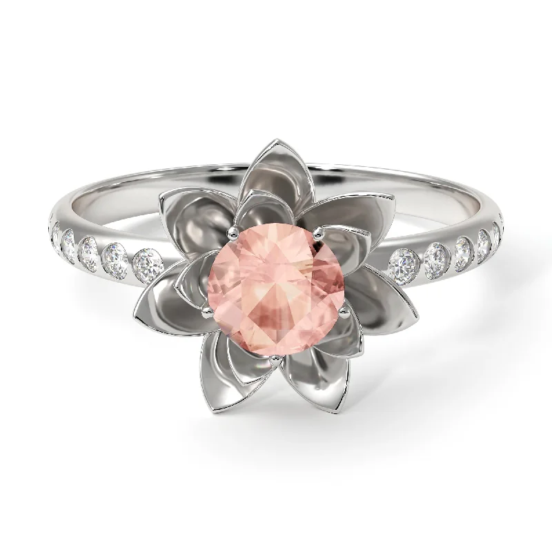 Unique Gold Rings-Lotus Flower Morganite ring - Lotus no. 903