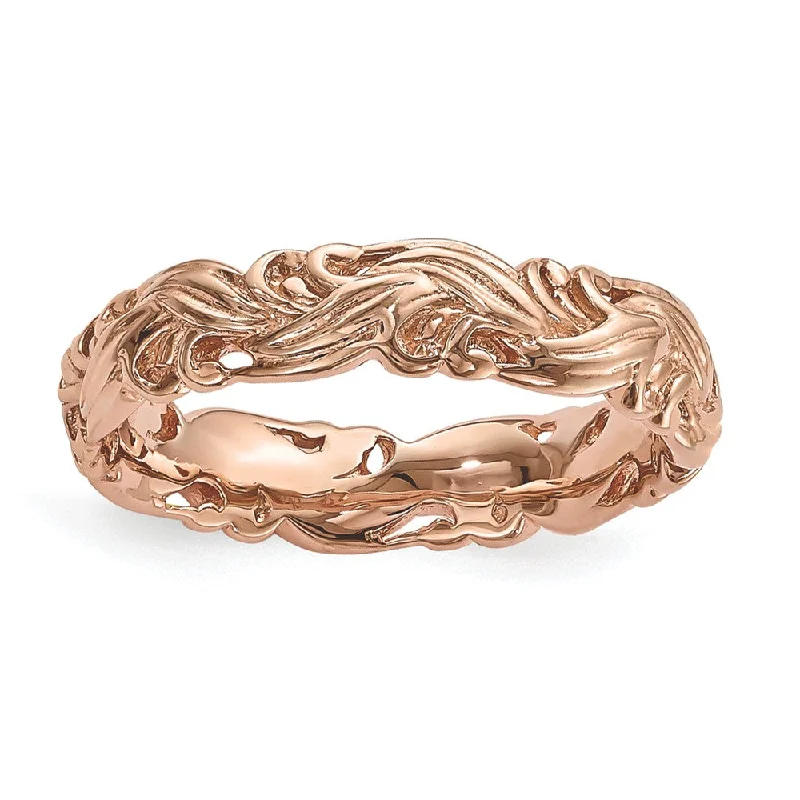 Affordable Engagement Rings-4.5mm Rose Gold Tone Plated Sterling Silver Stackable Carved Band