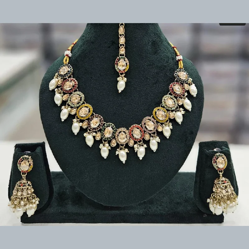 Fine Silver Necklaces-Manisha Jewellery Gold Plated Crystal Stone And Pearls  Necklace Set