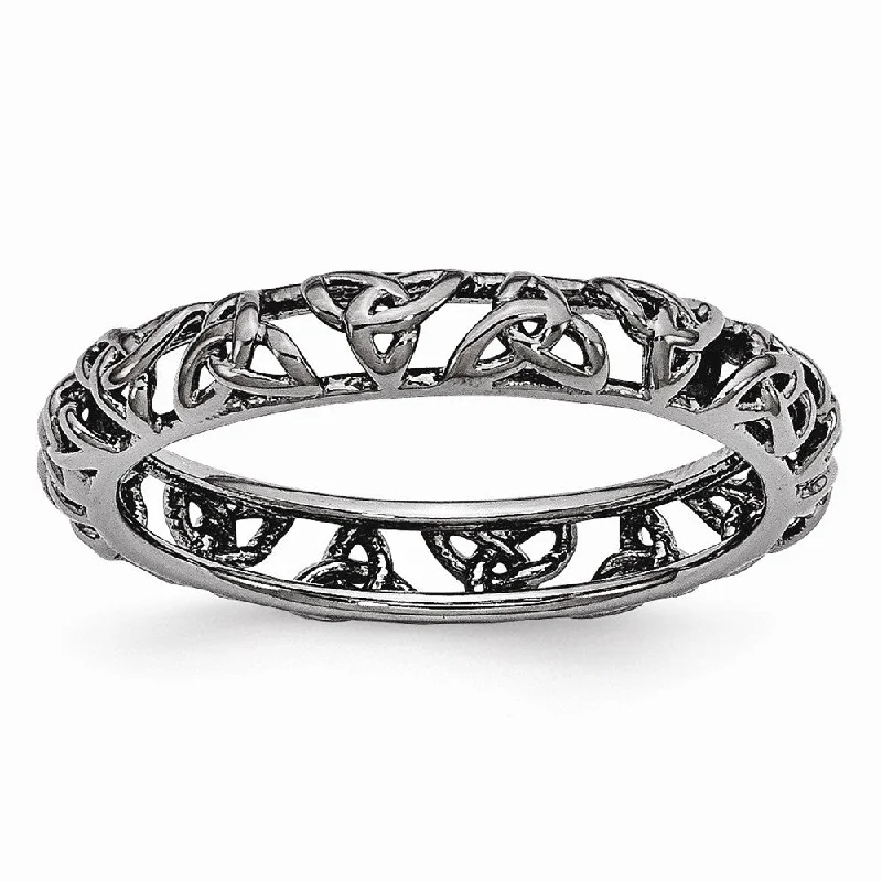 Designer Bridal Rings-Black-plated Sterling Silver Stackable 3.5mm Celtic Knot Band