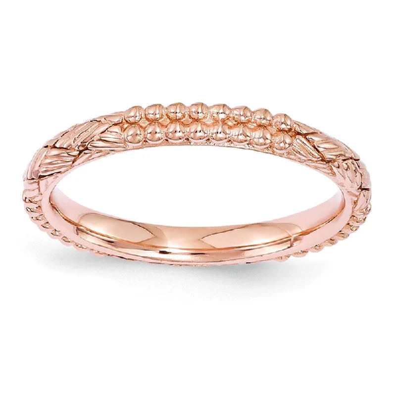 Unique Wedding Bands-2.5mm Rose Gold Tone Plated Sterling Silver Stackable Patterned Band