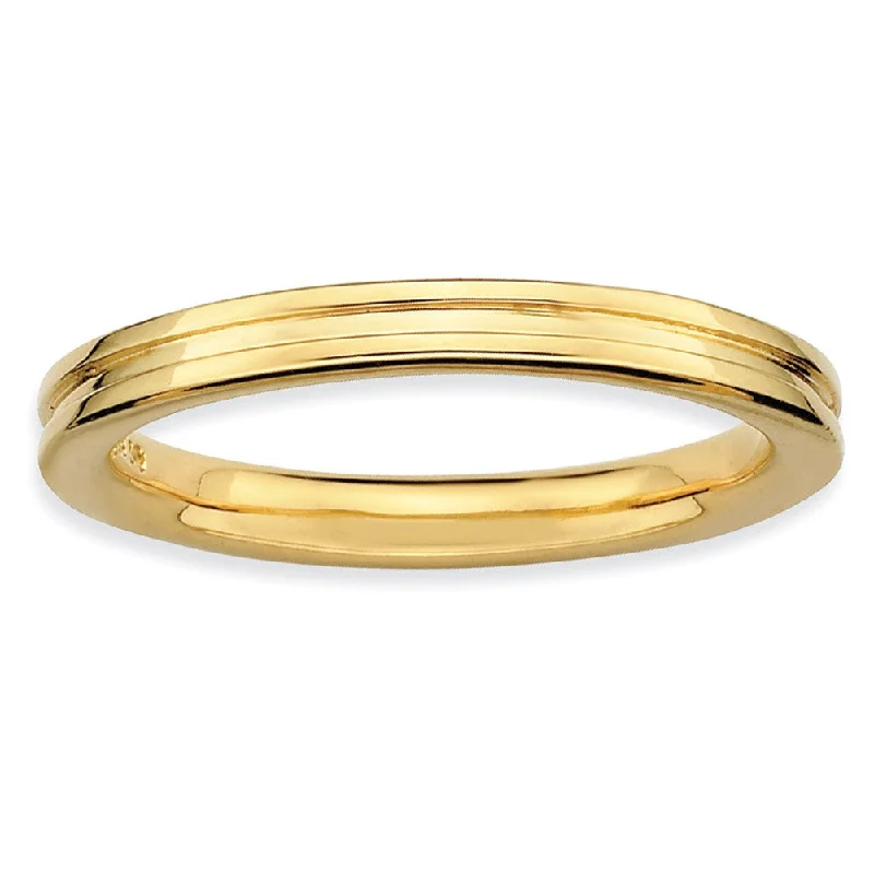 Simple Gemstone Rings-2.25mm Stackable 14K Yellow Gold Plated Silver Grooved Band