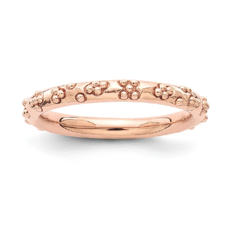 Trendy Rings for Men-2.5mm Rose Gold Tone Plated Sterling Silver Stackable Textured Band