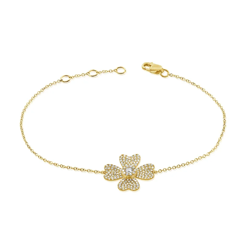 Adjustable Leather Bracelets-0.42ct Diamond Flower Chain Bracelet