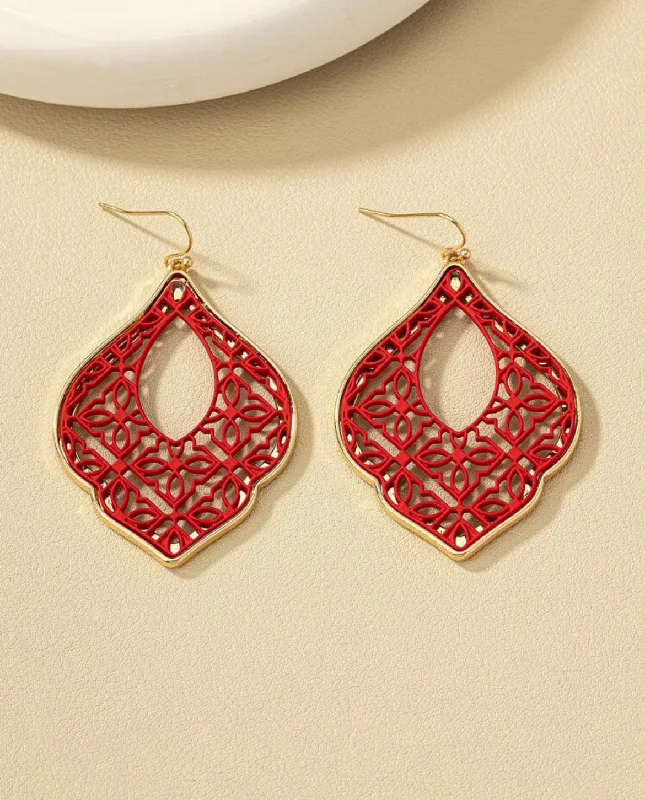 Beautiful Hoop Earrings-Red Geometric Drop Earrings