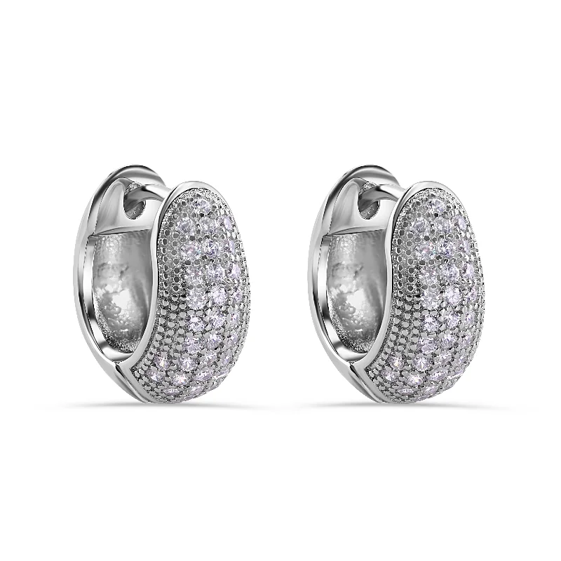 Custom Gold Earrings-Rhodium Plated 925 Sterling Silver Pave Half Clear CZ Studded Hoop Earring - STE01379