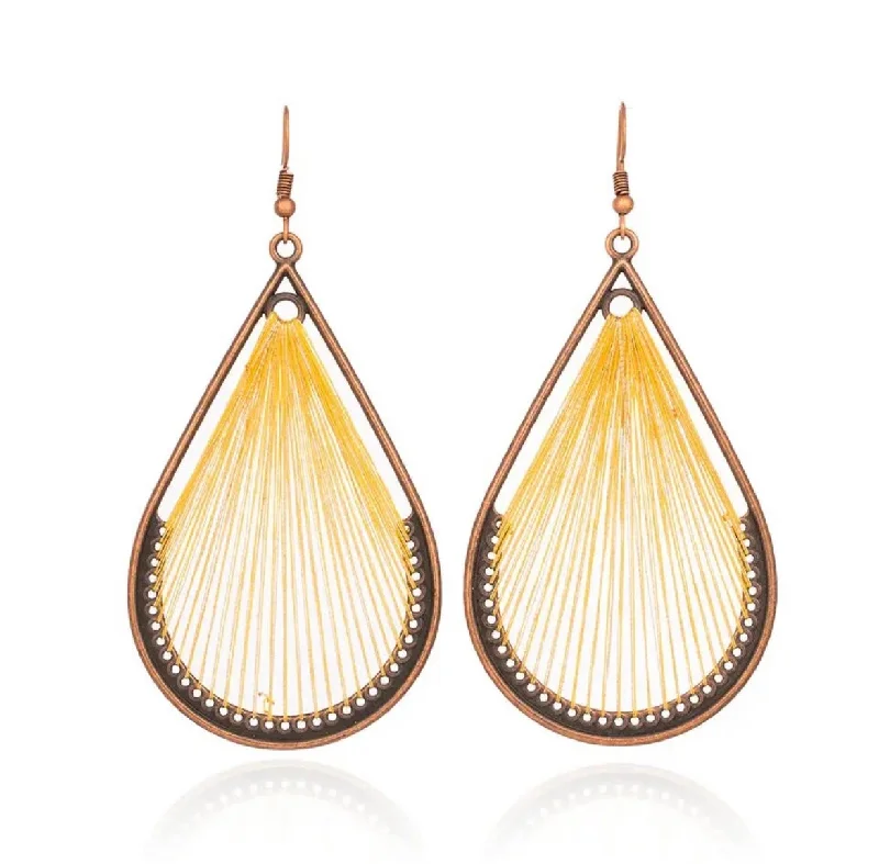 Custom Made Earrings-Yellow Stringed Teardrop Earrings