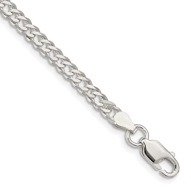 Stylish Tennis Bracelets for Brides-Sterling Silver 4.25mm 6 Side D/C Flat Double Curb Chain Bracelet