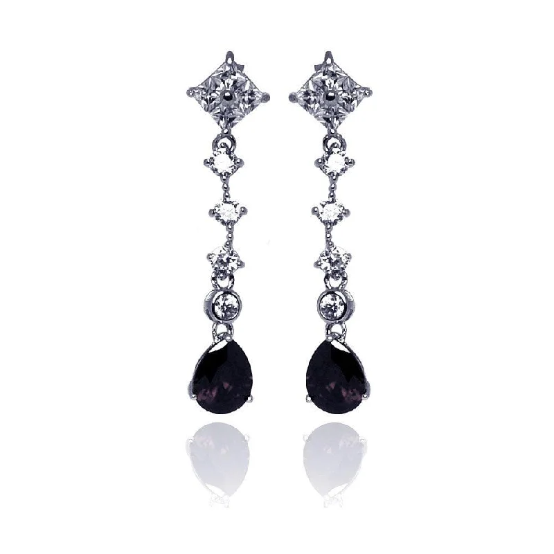 Trendy Earrings for Women-Silver 925 Rhodium Plated Teardrop Dangling Stud Earrings - STE00649