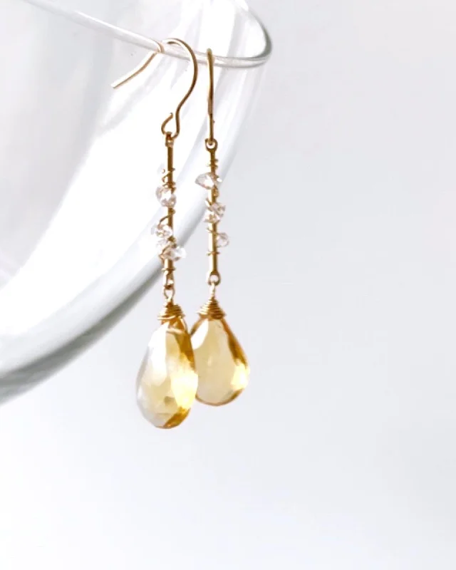 Unique Wedding Earrings-Citrine and Herkimer Diamonds Queen Earrings