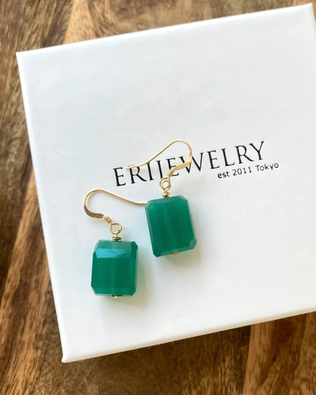 Retro Hoop Earrings-Green Onyx Fancy Earrings