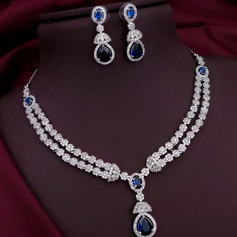 Colorful Crystal Necklaces-Akruti Collection Silver Plated American Diamond Necklace Set