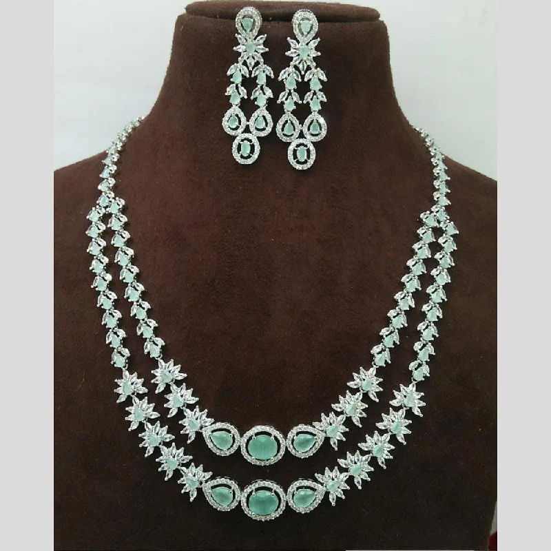 Luxury Diamond Necklaces-Everlasting Quality Jewels Silver Plated AD Necklace Set