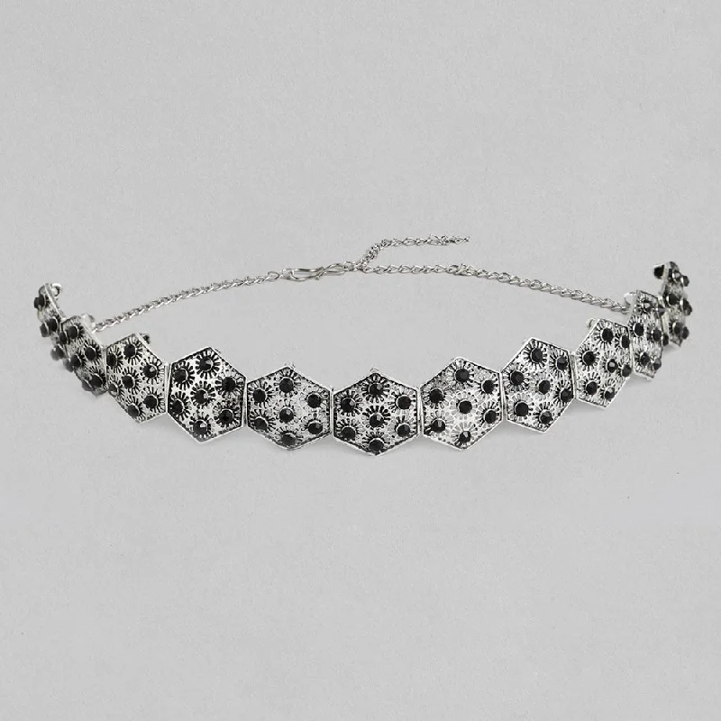 Trendy Heart Necklaces-Darshana Jewels Designer Oxidised Plated Black Stone Collar Necklace For Girls and Women