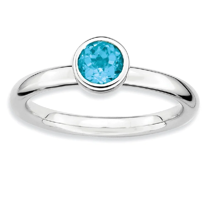 Custom Wedding Bands-Stackable Low Profile 5mm Blue Topaz Silver Ring