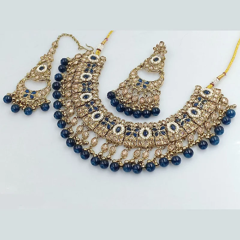 Trendy Necklaces for Women-Rajwadi Collection Gold Plated Crystal Stone And Beads Necklace Set