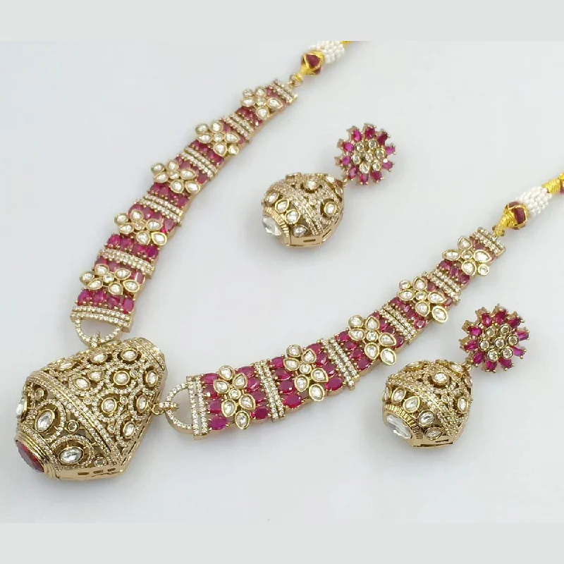 High-End Gold Necklaces-Manisha Jewellery Gold Plated American Diamonds Necklace Set