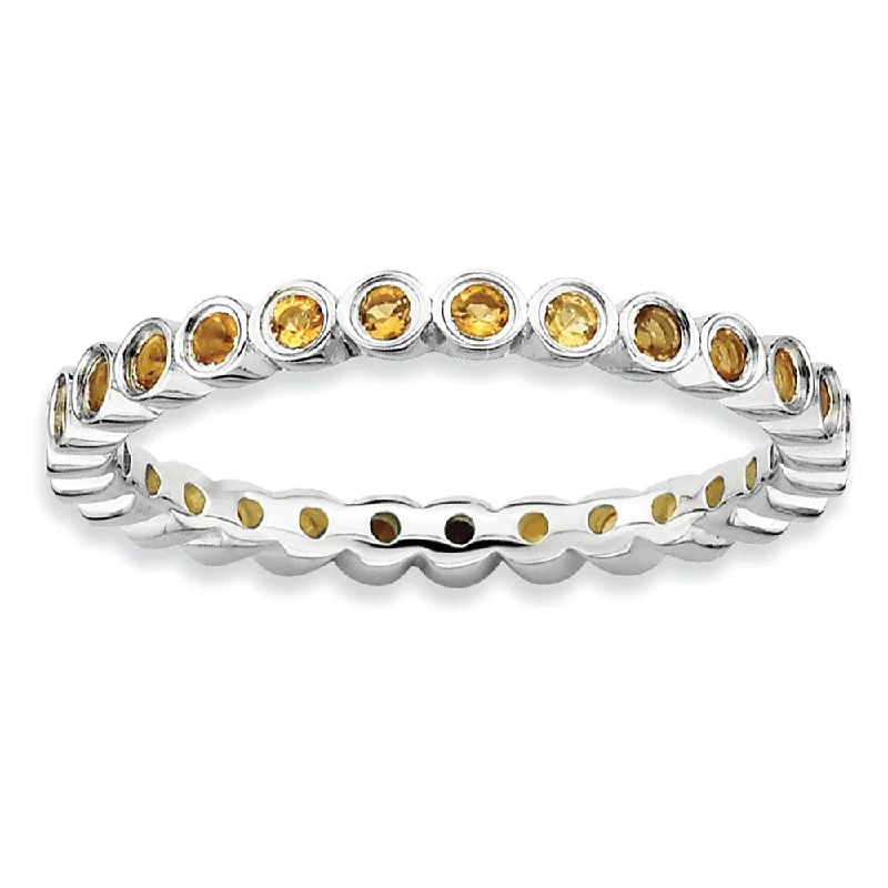 Gold and Silver Rings-Sterling Silver Stackable Bezel Set Citrine 2.25mm Band