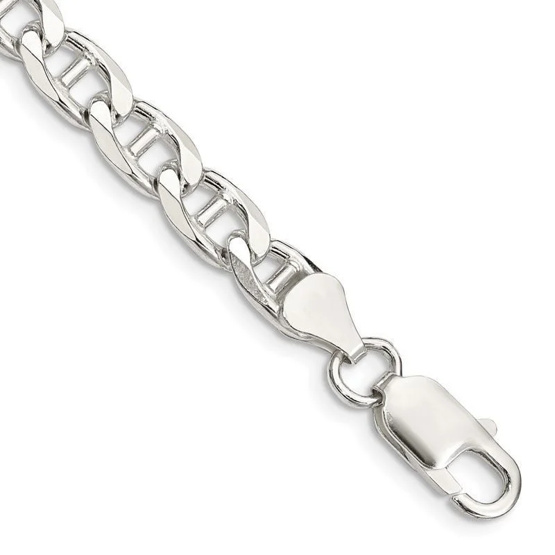 Fashionable Silver Bracelets-Sterling Silver 6.5mm Flat Cuban Anchor Chain Bracelet