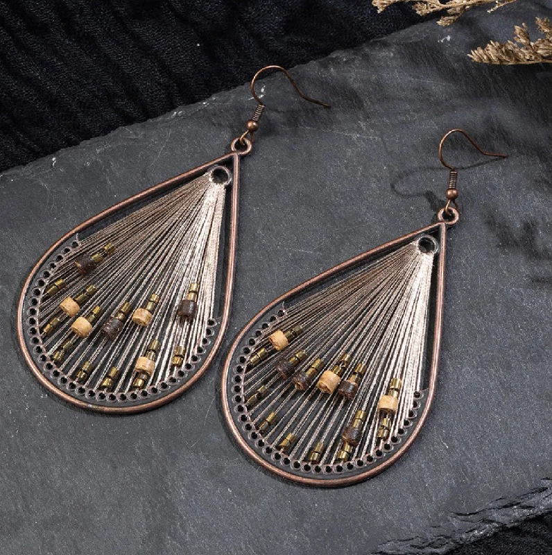 Trendy Wedding Earrings-Beige Strings with Bead Accent Teardrop Earrings