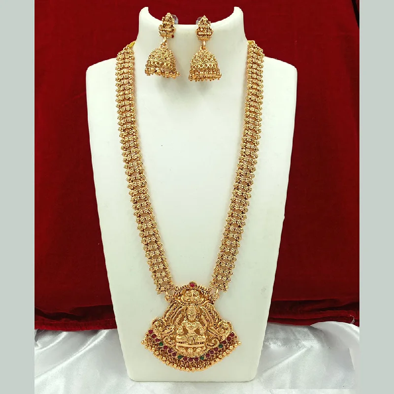 Fashionable Layered Necklaces-Joyful Jewel Art Matte Gold Plated Pota Stone Temple Necklace Set