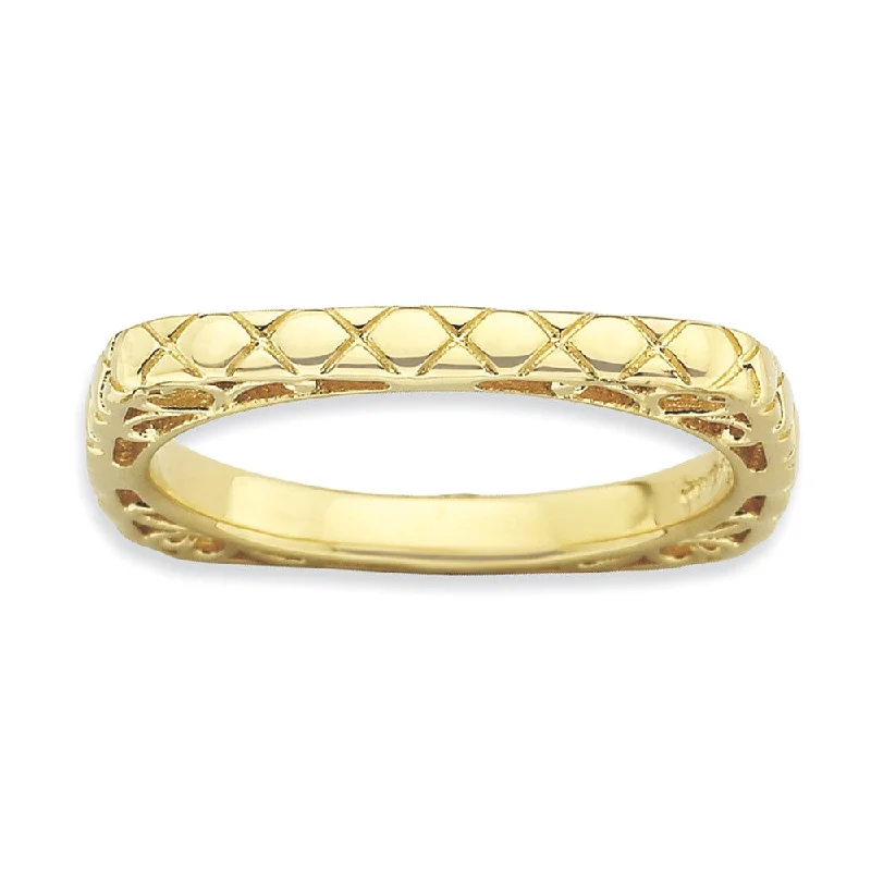 Women’s Engagement Rings-2.25mm Stackable 14K Yellow Gold Plated Silver Square Snake Skin Band