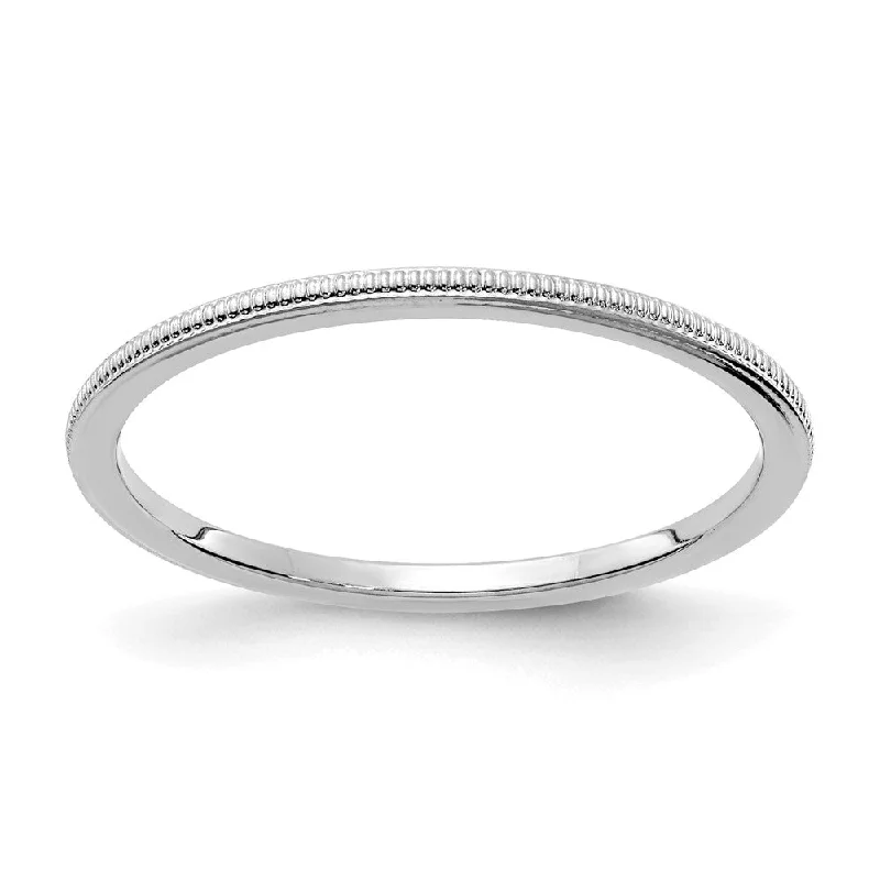 Personalized Wedding Rings-1.2mm 14k White Gold Milgrain Stackable Band