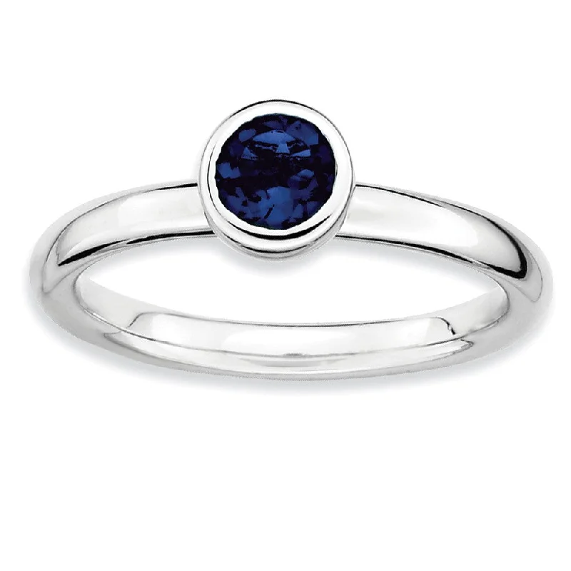 Modern Gemstone Rings-Stackable Low Profile 5mm Created Sapphire Silver Ring