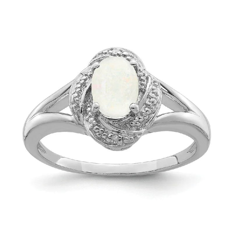 Bold Statement Wedding Rings-Sterling Silver .01 Ctw (H-I, I2-13) Diamond & Oval Created Opal Ring