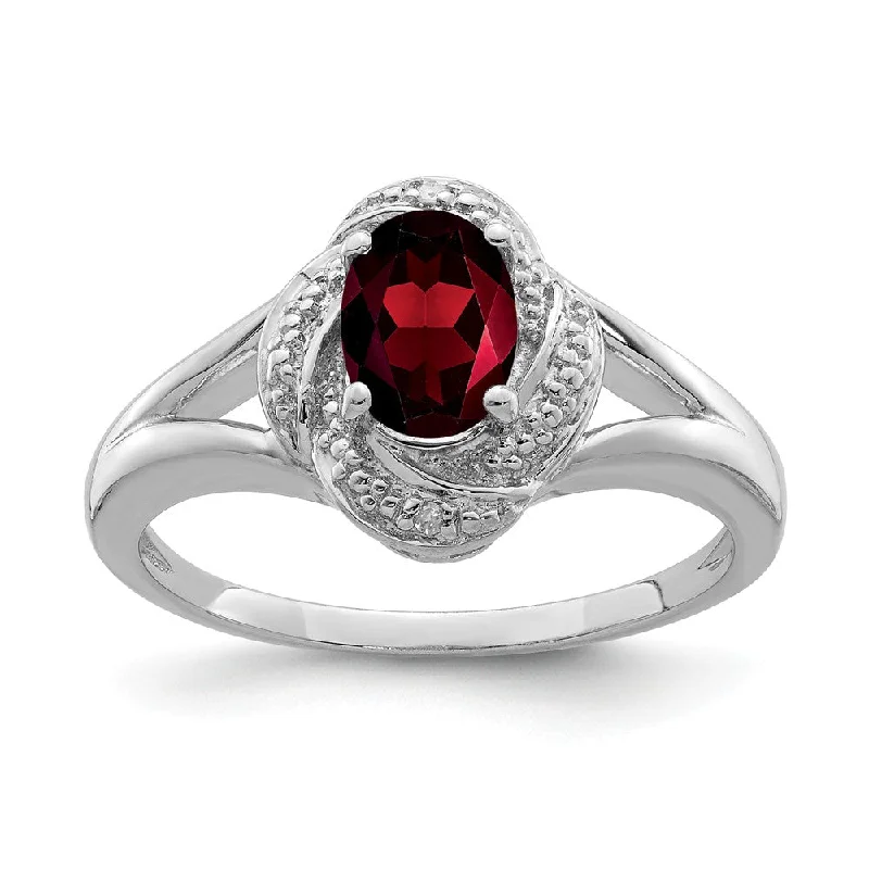 Unique Wedding Rings-Sterling Silver .01 Ctw (H-I, I2-I3) Diamond & Oval Garnet Ring