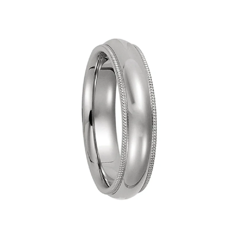 Gold Wedding Bands for Women-5mm Continuum Sterling Silver Milgrain Edge Comfort Fit Domed Band