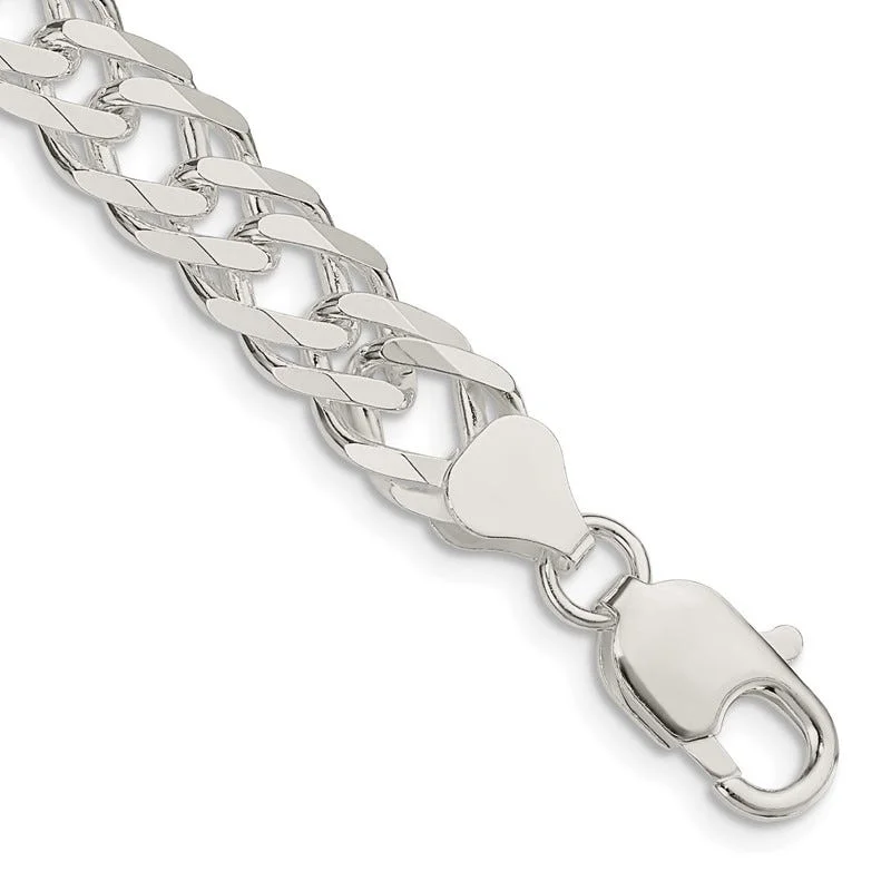 Luxury Wedding Bracelet Sets-Sterling Silver 7.75mm 6 Side D/C Flat Double Curb Chain Bracelet