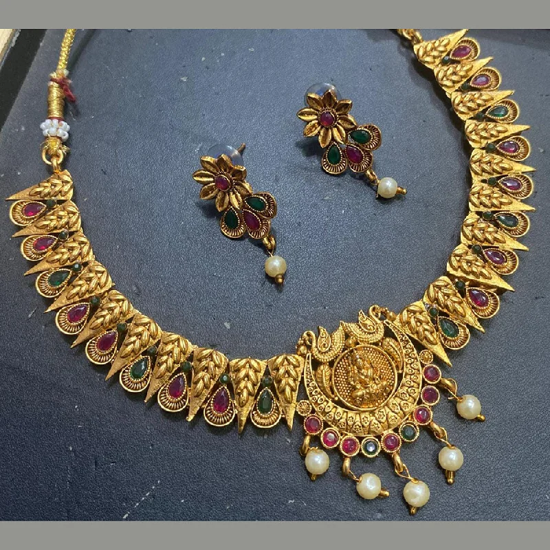 Colorful Pearl Necklaces-Kavita Art Gold Plated Pota Stone And Temple Necklace Set