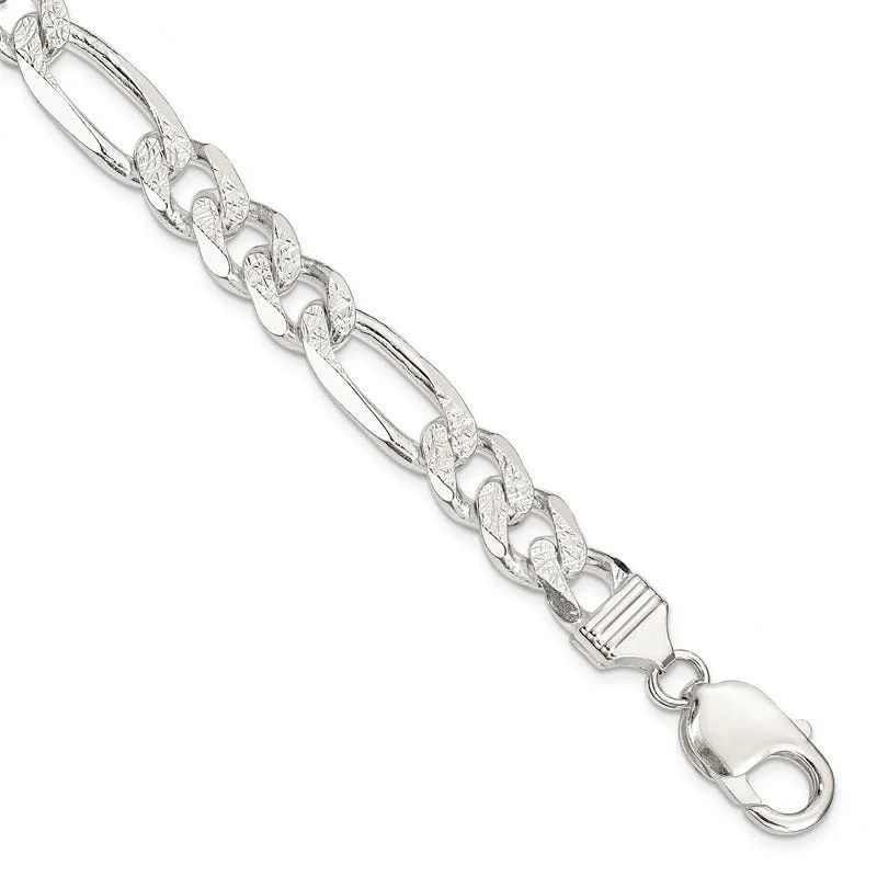 Wedding Bracelets for Brides-Sterling Silver 9.5mm Pav‚ Flat Figaro Chain Bracelet