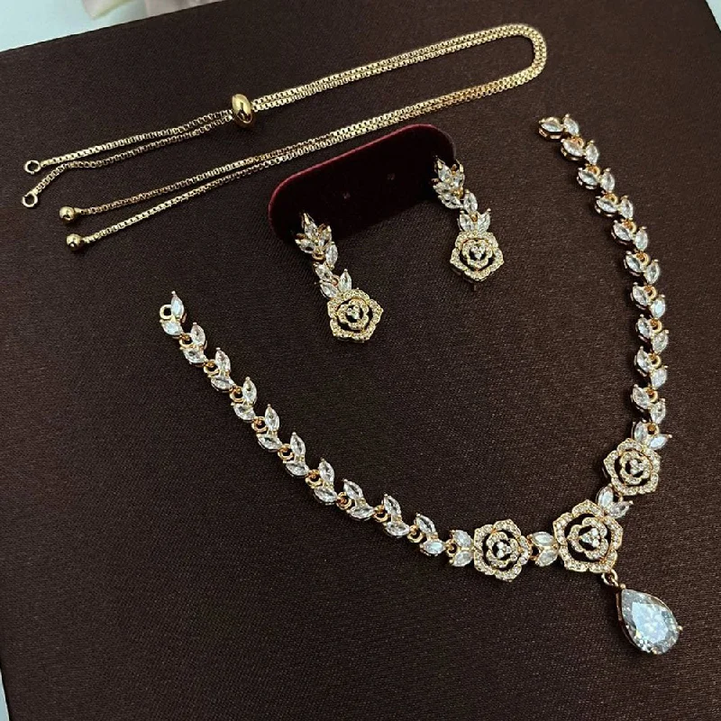 Luxury Crystal Necklaces-Aamrapali Gold Plated American Diamond Necklace Set