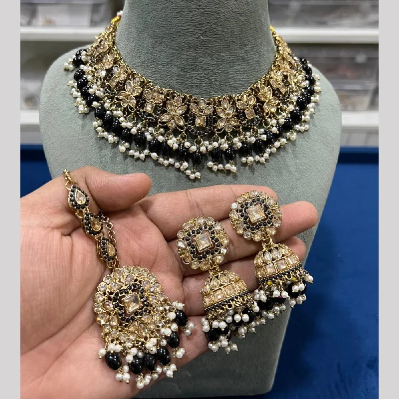 Elegant Gold Necklaces-Hira Collections Gold Plated Crystal Stone And Pearls Choker Necklace Set