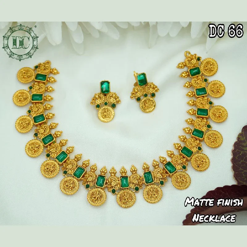 Simple Gemstone Necklaces-Diksha Collection Gold Plated Pota Stone Temple Necklace Set