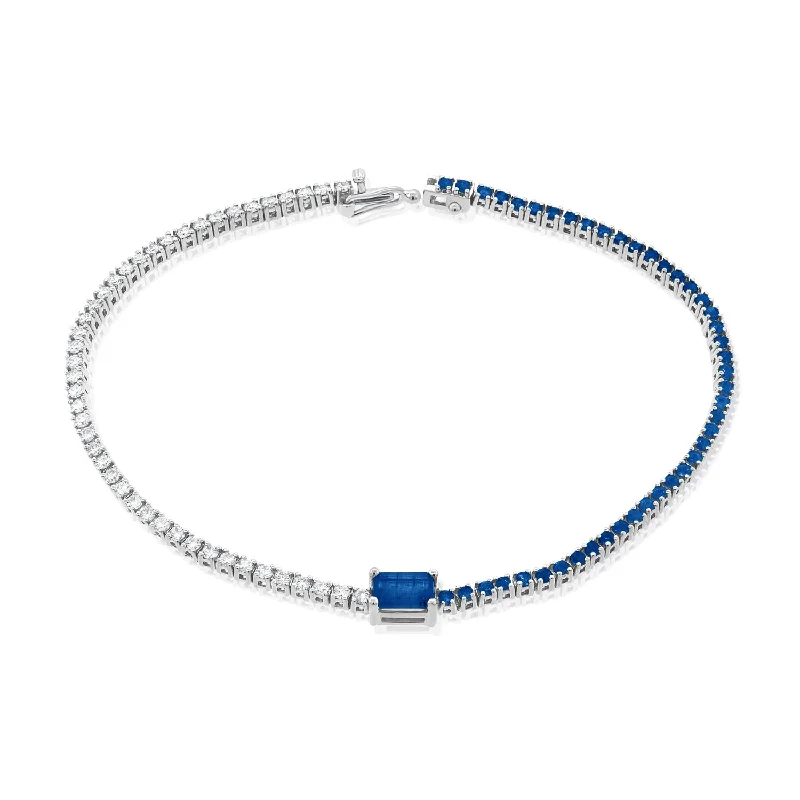 Elegant Gemstone Bracelets-Diamond & Sapphire Tennis Bracelet in White Gold