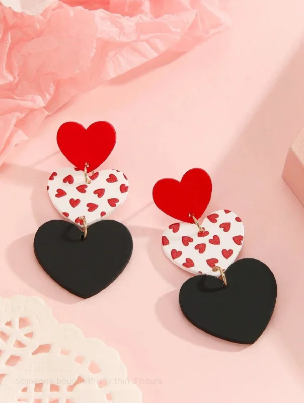 Statement Earrings for Weddings-Beautiful Tri-Color Acrylic Heart Stud Drop Earrings