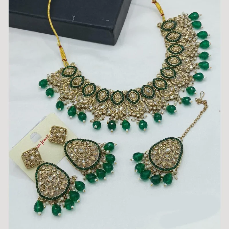 Customizable Gold Necklaces-Manisha Jewellery Gold Plated Crystal Stone Pearls And Beads Necklace Set