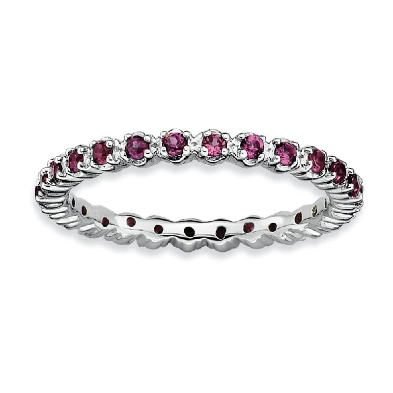 Solitaire Diamond Rings-Sterling Silver Stackable Rhodolite Garnet Band