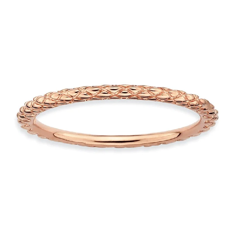 Elegant Silver Wedding Bands-1.5mm Stackable 14K Rose Gold Plated Silver Crisscross Band