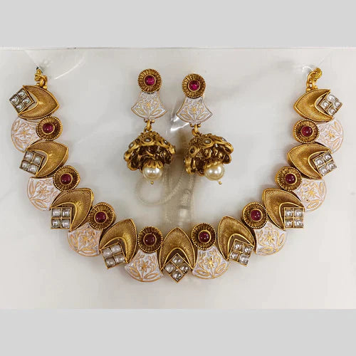 Custom Gold Necklaces-Darshana Jewels Rose Gold Plated AD  Necklace Set