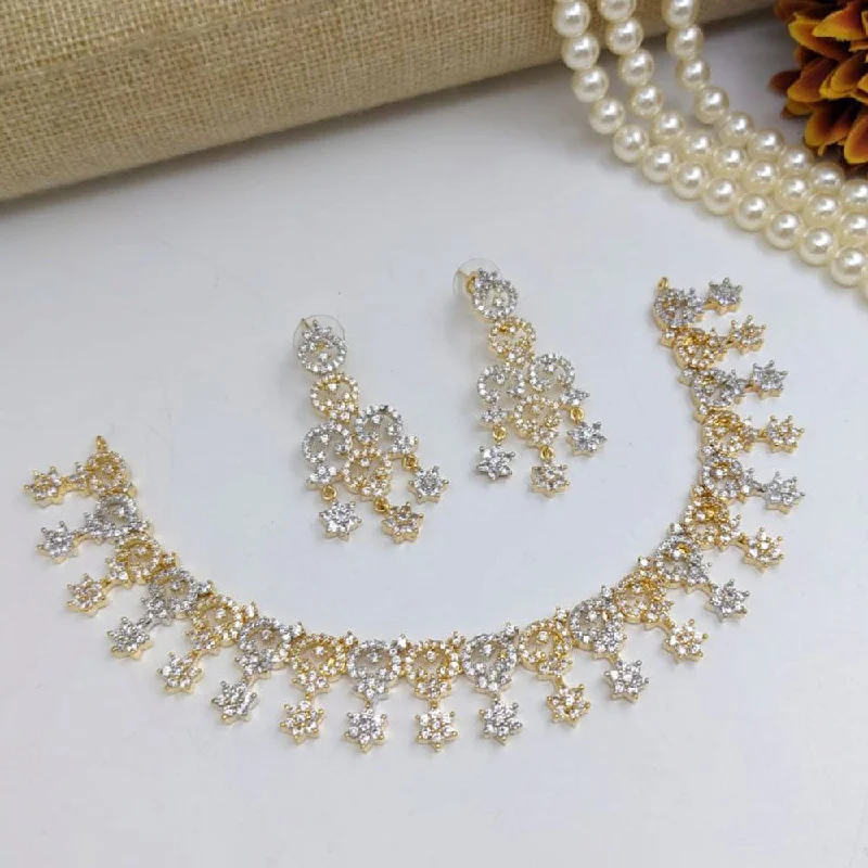 Gold and Silver Necklaces-Aamrapali Gold Plated American Diamond Necklace Set